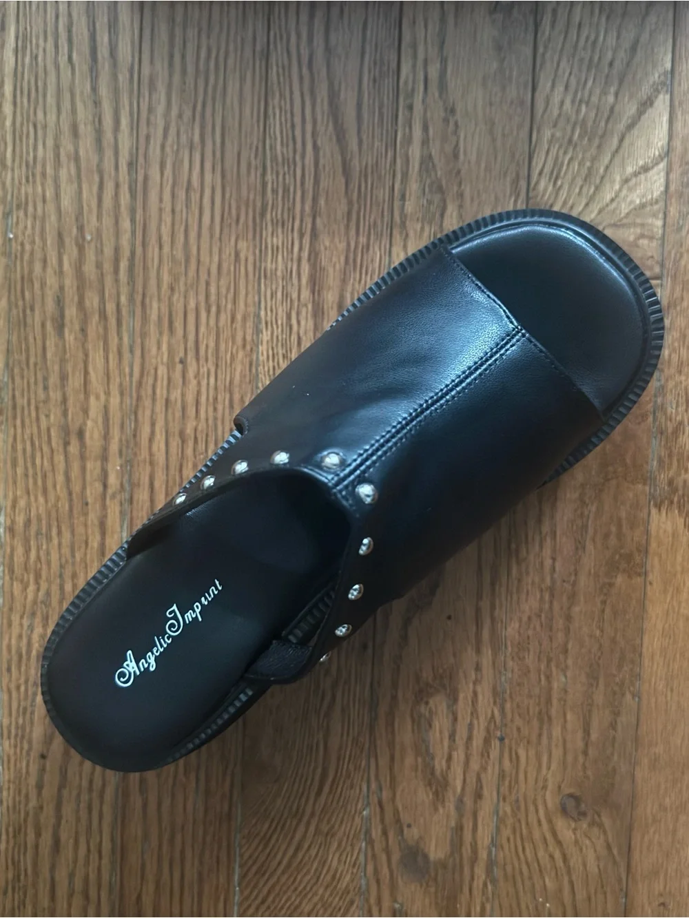 Studded Black Platform Wedge Mules